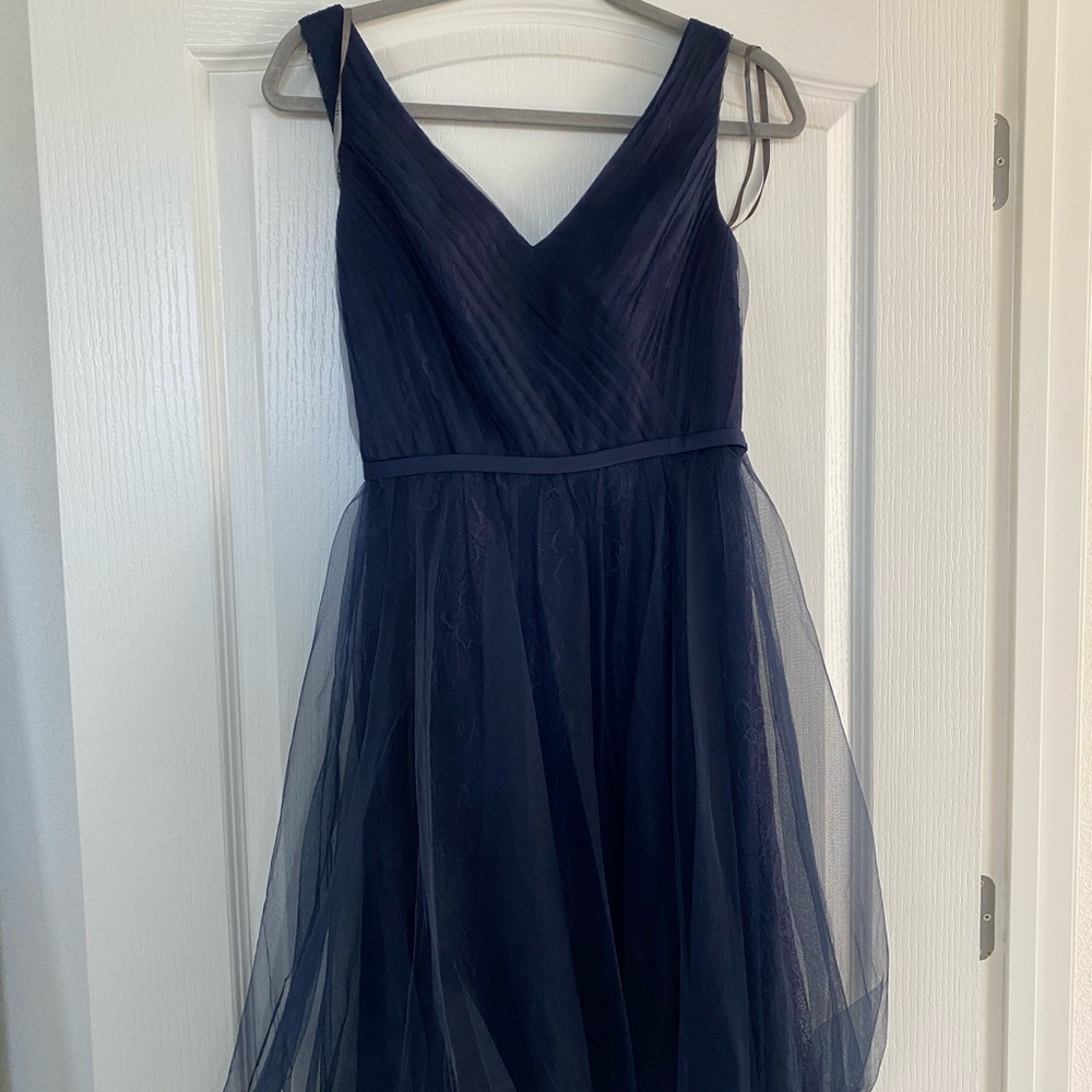 NWOT Vera Wang WHITE Bridesmaid over Tulle & Satin Dress in Navy Size 0